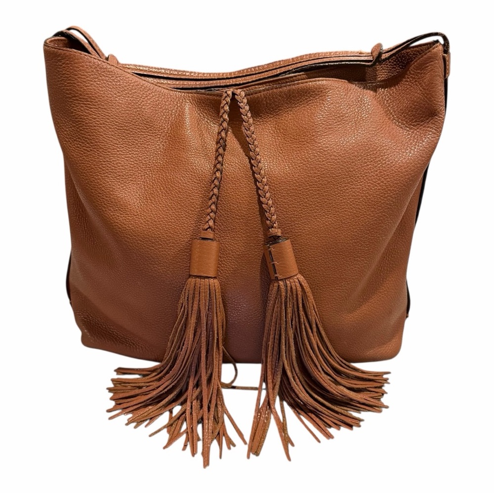 Rebecca Minkoff Brown Pebbled Leather Hobo Bag‎ Tassel Fringe Boho